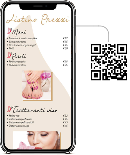 Listino con QR Code per estetiste, parrucchieri, centri benessere e palestre